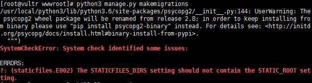 ERRORS(staticfiles.E002)The STATICFILES_DIRS setting should not contain the STATIC_ROOT setting..jpg